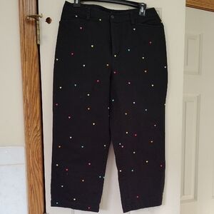 Rafaella Black Capris with Heart Embroidery